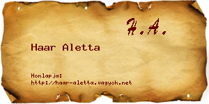 Haar Aletta névjegykártya